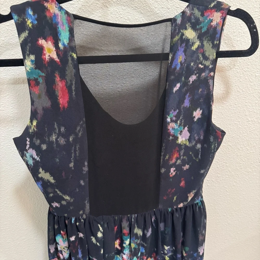 ZARA WOMAN Sleeveless Dress Fit & Flared Midnight Blue w/Floral Size S High Low